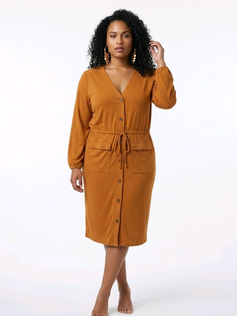 Old Navy Large Camel Brown Button Front Utility Midi Dress